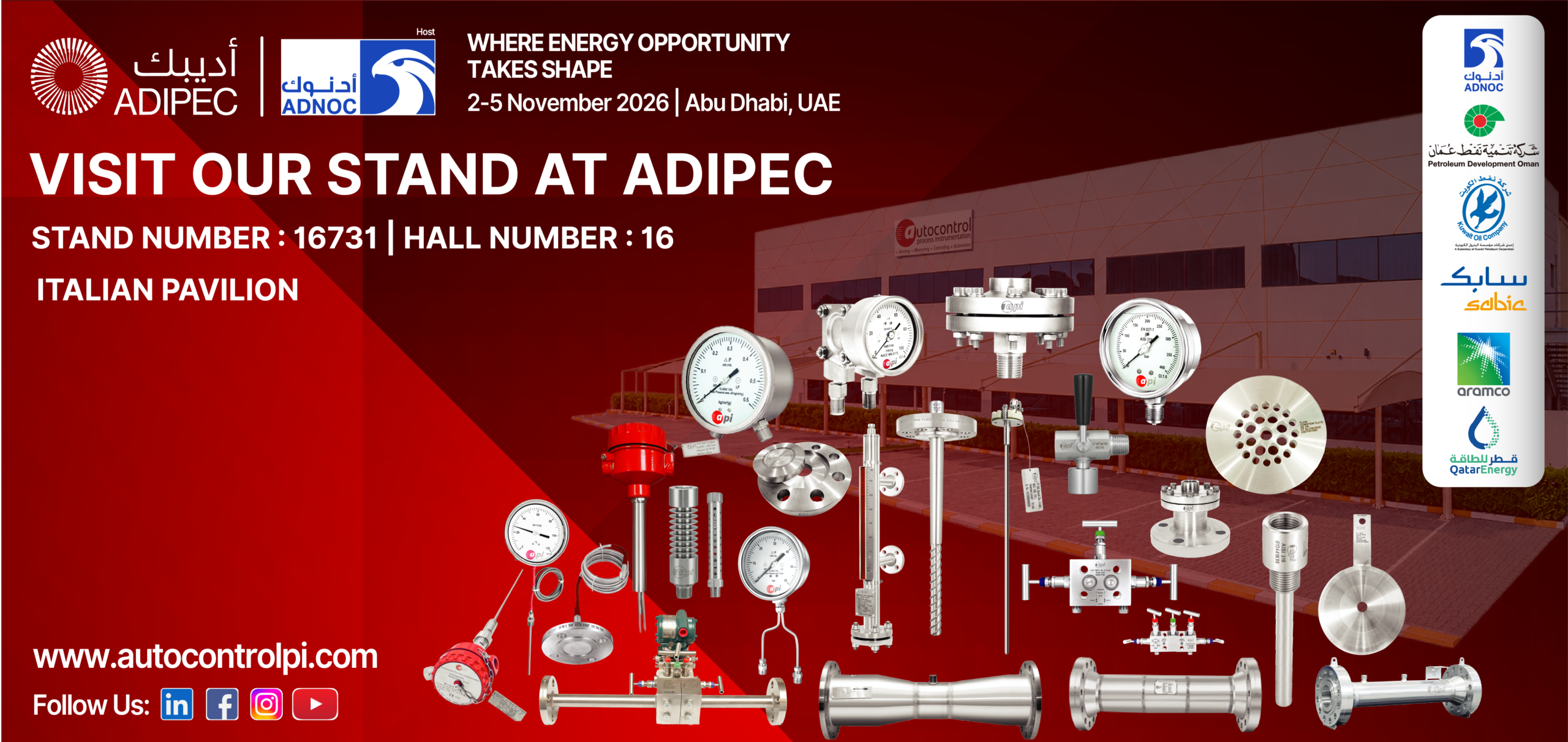 Visit Autocontrol at ADIPEC 2026 – Stand 16731, Hall 16, Italian Pavilion, 2-5 November, Abu Dhabi